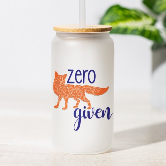 Zero Fox Given,  16oz Tumbler, Funny Frosted Glass Can, Animal Pun, Iced Coffee - Picture 1 of 7